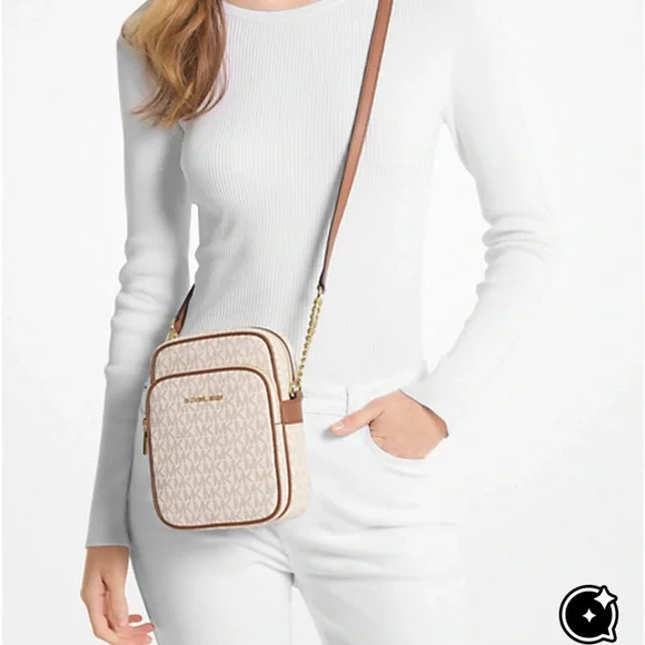 Michael Kors Cream and Brown Crossbody Flight Bag - Picture 4 of 11